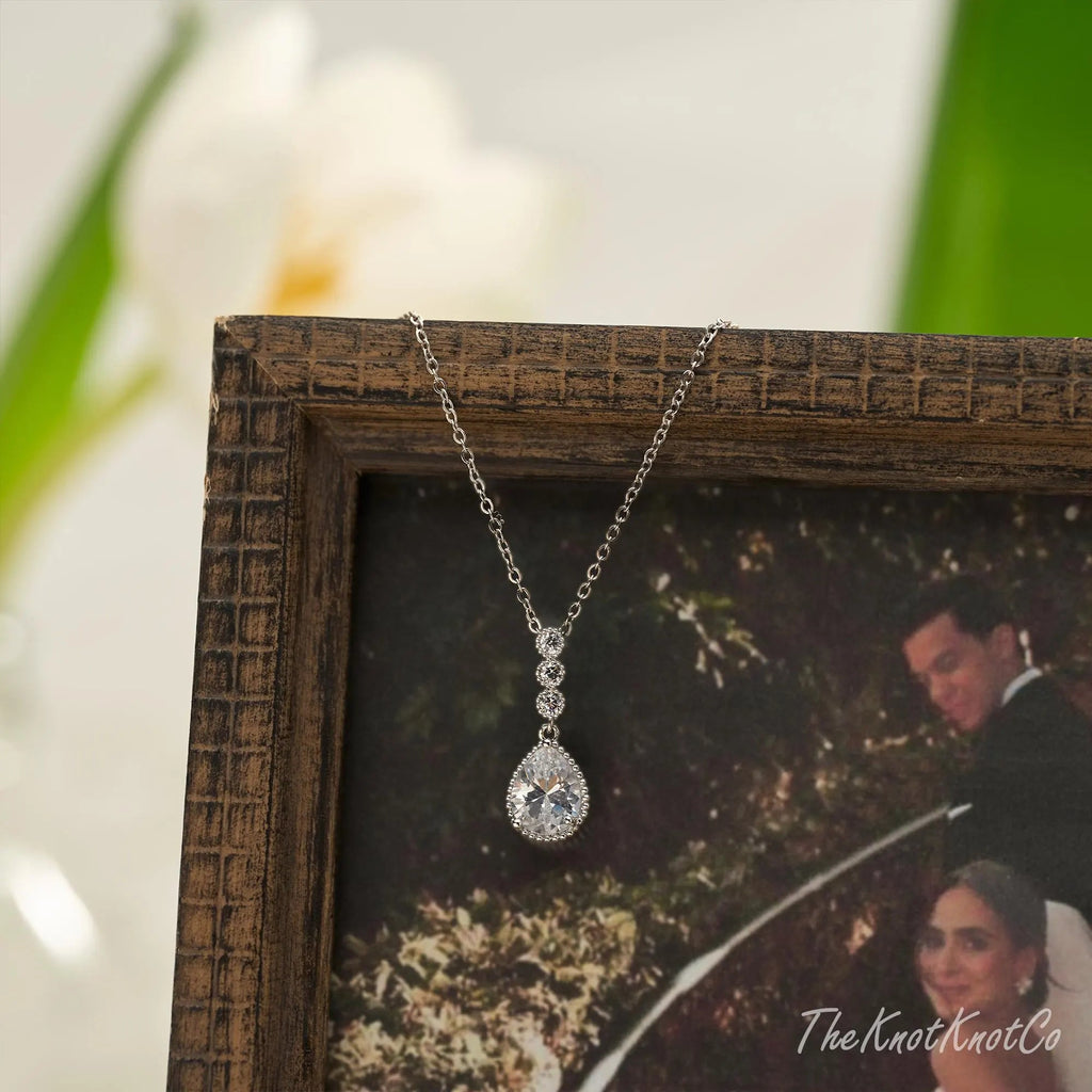 CZ Diamond Wedding Jewellry Set: Crystal Earrings and Necklace, Bridal Jewellry, Wedding Jewellery, Silver Plated Jewellery, Bridesmaid Gift