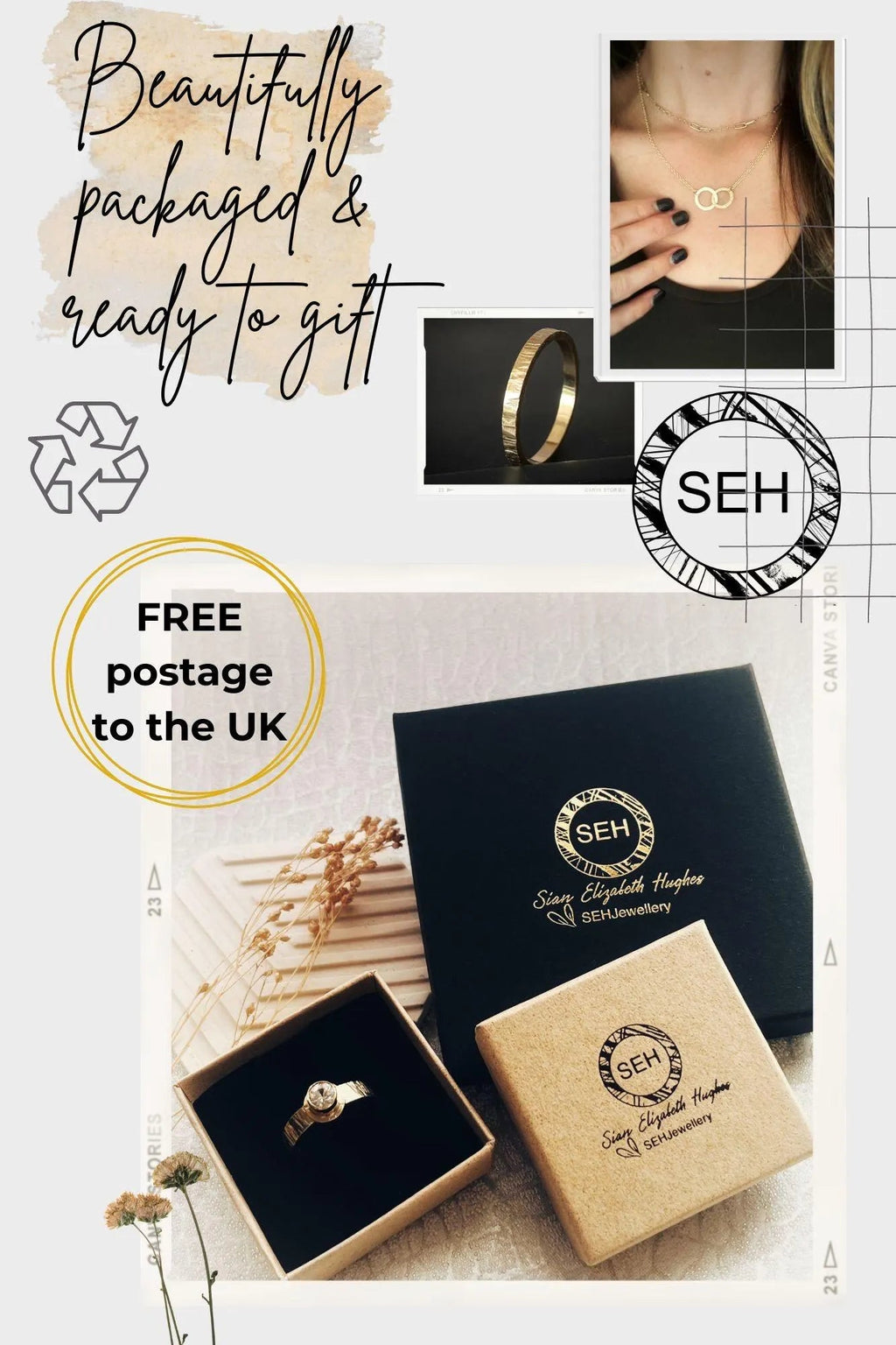 Hammered Solid Recycled Gold 3 Tiny Circle Hoop Bracelet: Delicate Interlocking Chain