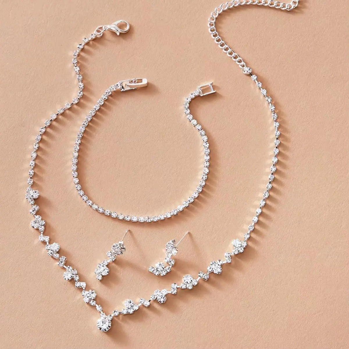 Bridal Jewellery Set, Princess Cut Shape Necklace Set, Sparkling Necklace, Bracelet and Earring Zirconia Jewellery, Jewellery Gift