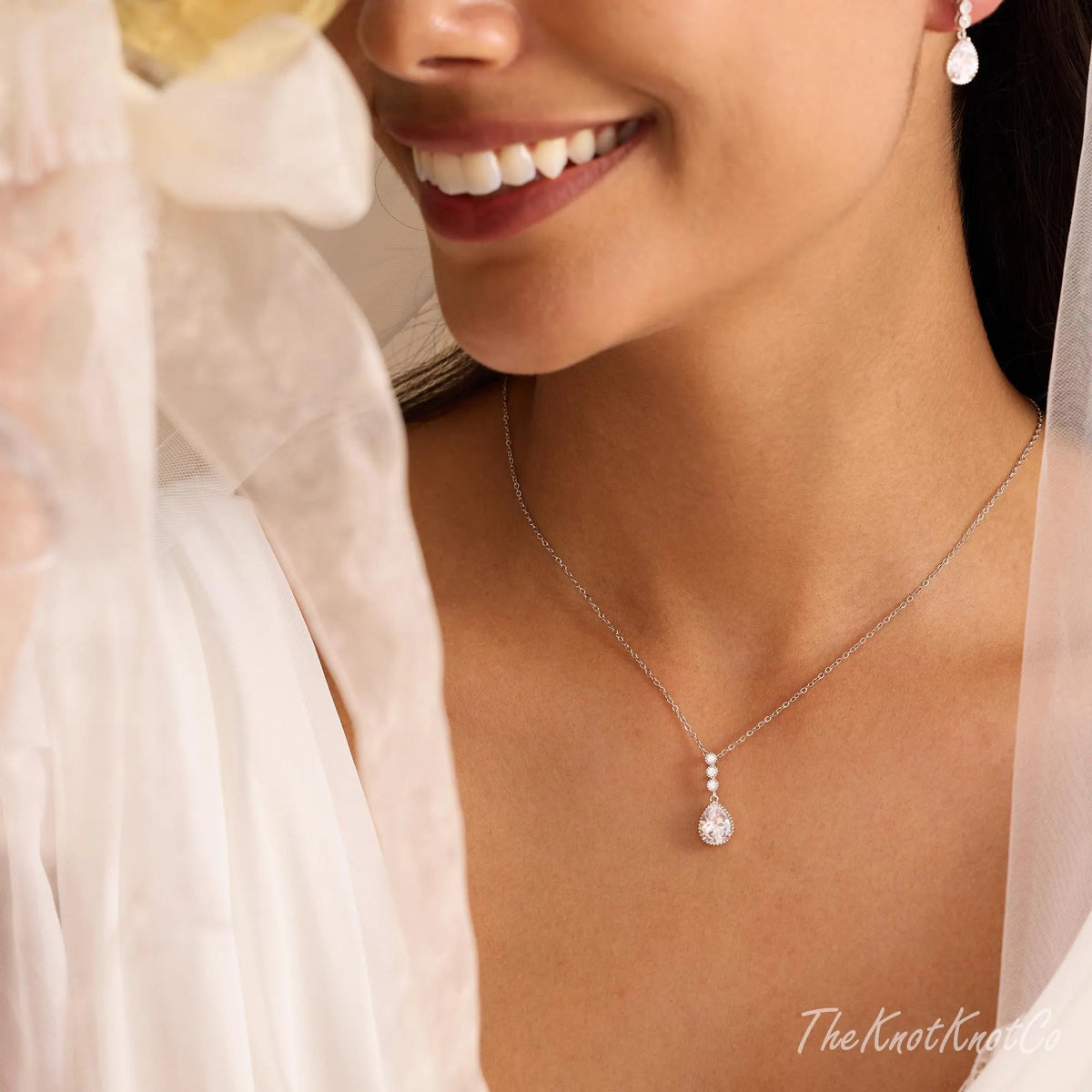 CZ Diamond Wedding Jewellry Set: Crystal Earrings and Necklace, Bridal Jewellry, Wedding Jewellery, Silver Plated Jewellery, Bridesmaid Gift
