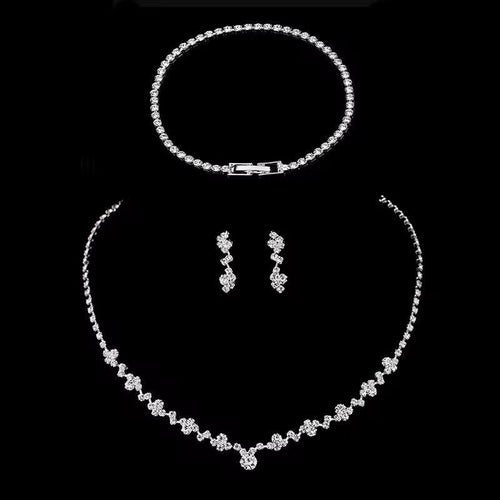 Bridal Jewellery Set, Princess Cut Shape Necklace Set, Sparkling Necklace, Bracelet and Earring Zirconia Jewellery, Jewellery Gift
