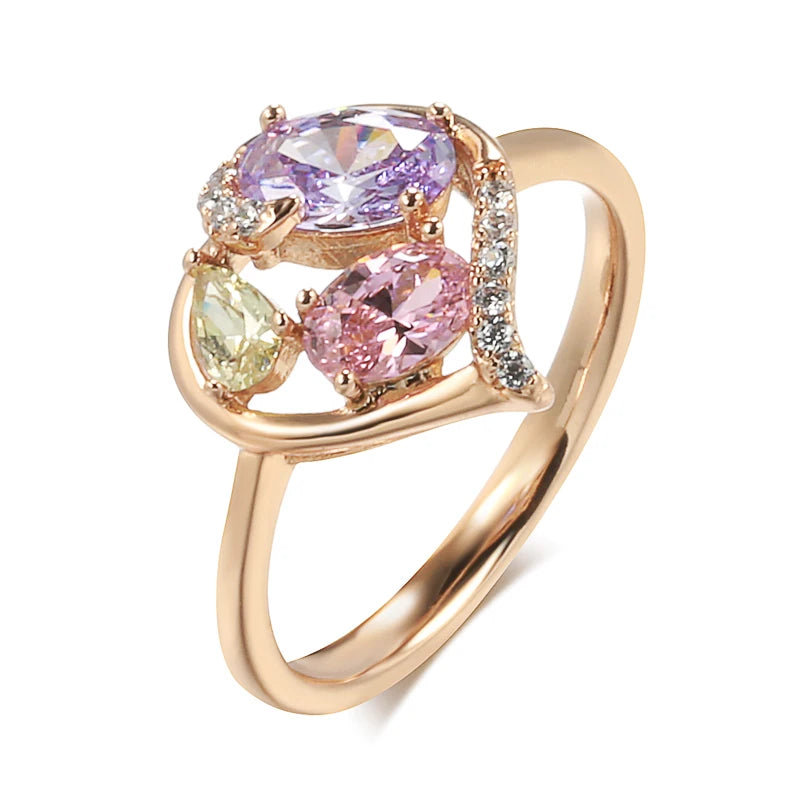 2022 Daily Golden Jewelry Hollow Love Translucent Colored Zircon Rings 585 Gold Embellish White CZ Rings Lady Versatile Jewelry