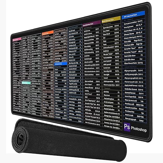 Anti-Slip Keyboard & Mouse Pad with Office Excel Software Shortcuts Key Patterns, Large Rubber Base Mice Smooth Cloth Desk Mat, Large Gaming Mouse Pad (80 x 30cm)