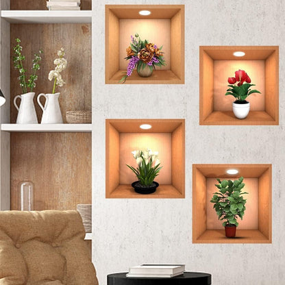 3D Beautiful Decal Flower Pot Design Wall Sticker For Home Living Room Bedroom Office|Peel&Stick Wall Sticker|Waterproof Decorative Stickers|Self Adhesive Wall Decor,12 cms