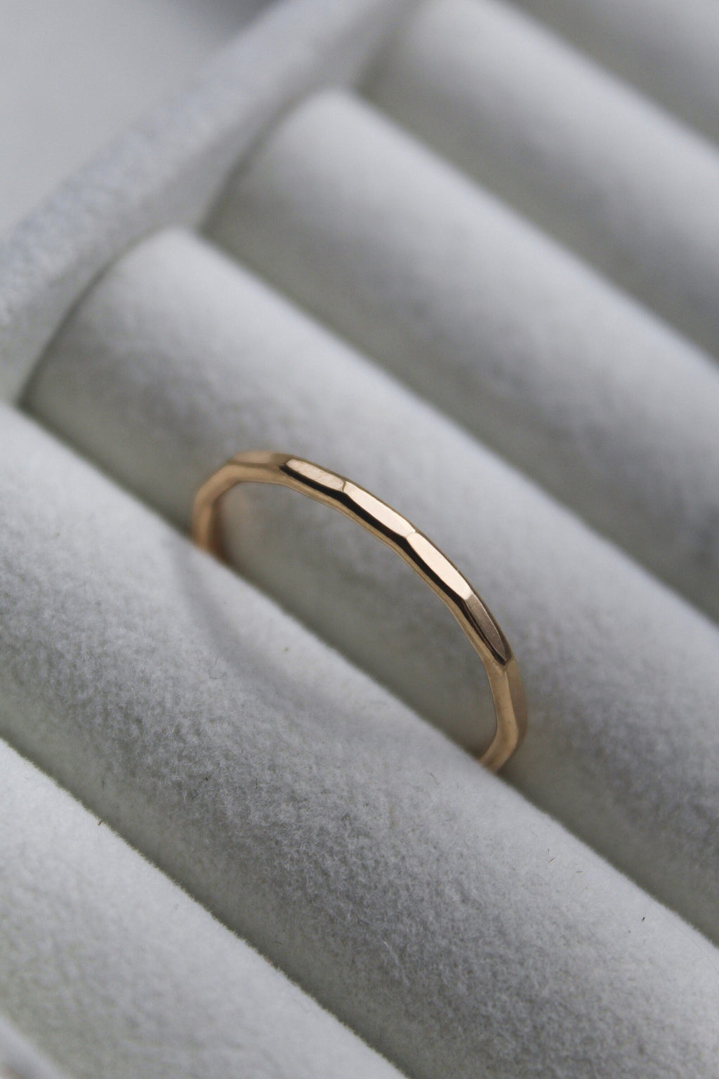 Gold Stacking Ring – Thin Dainty Hammered Band in 14K Gold
