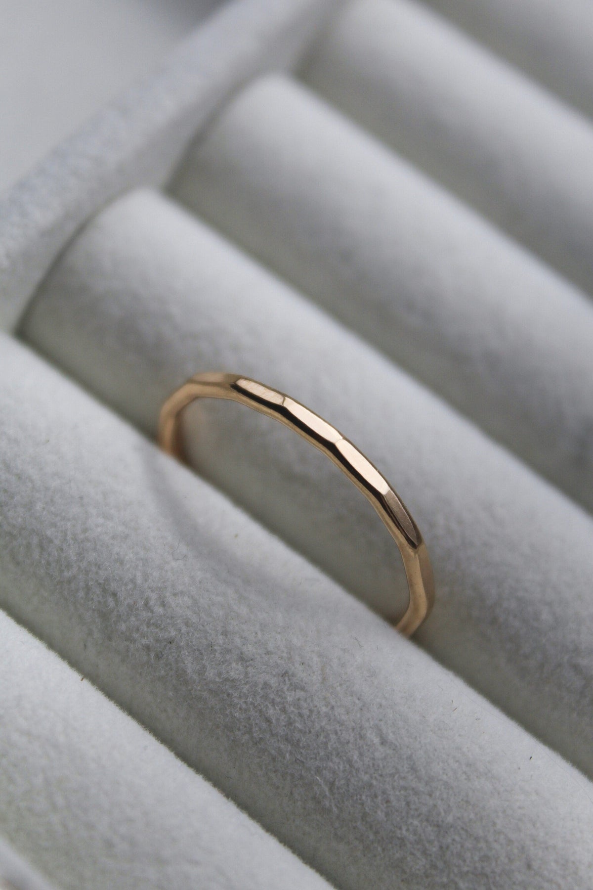Gold Stacking Ring – Thin Dainty Hammered Band in 14K Gold