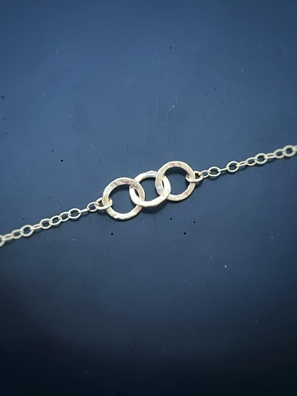 Hammered Solid Recycled Gold 3 Tiny Circle Hoop Bracelet: Delicate Interlocking Chain