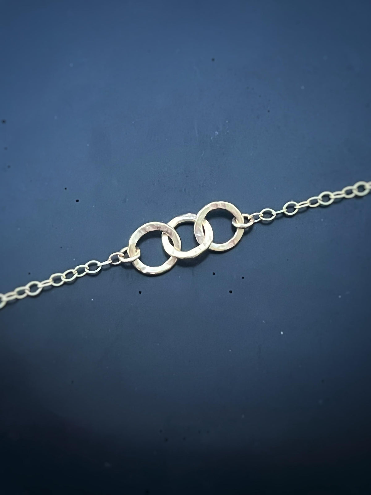 Hammered Solid Recycled Gold 3 Tiny Circle Hoop Bracelet: Delicate Interlocking Chain
